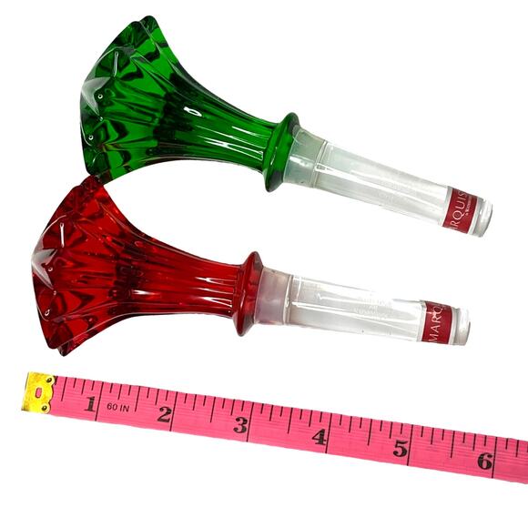 NEW Waterford Marquis Set (2) CRYSTALLINE BOTTLE STOPPERS Red Green 5" Brookside - Picture 7 of 9